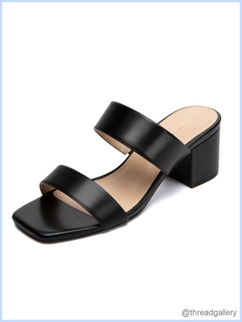 Women's Two Strap Heeled Sandals Square Toe 2 Inch Low Chunky Block Heels Slip